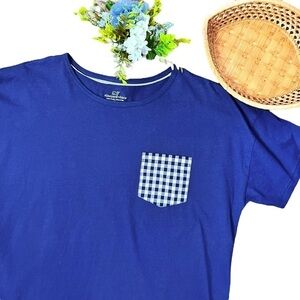 Vineyard Vines Blue Navy Preppy Gingham Pocket Short Sleeve Shirt Sz Extra Large